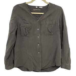 Cypress Grove Brown Silk Pearl Snap Lagenlook Blouse Womens S Long Sleeve Artsy